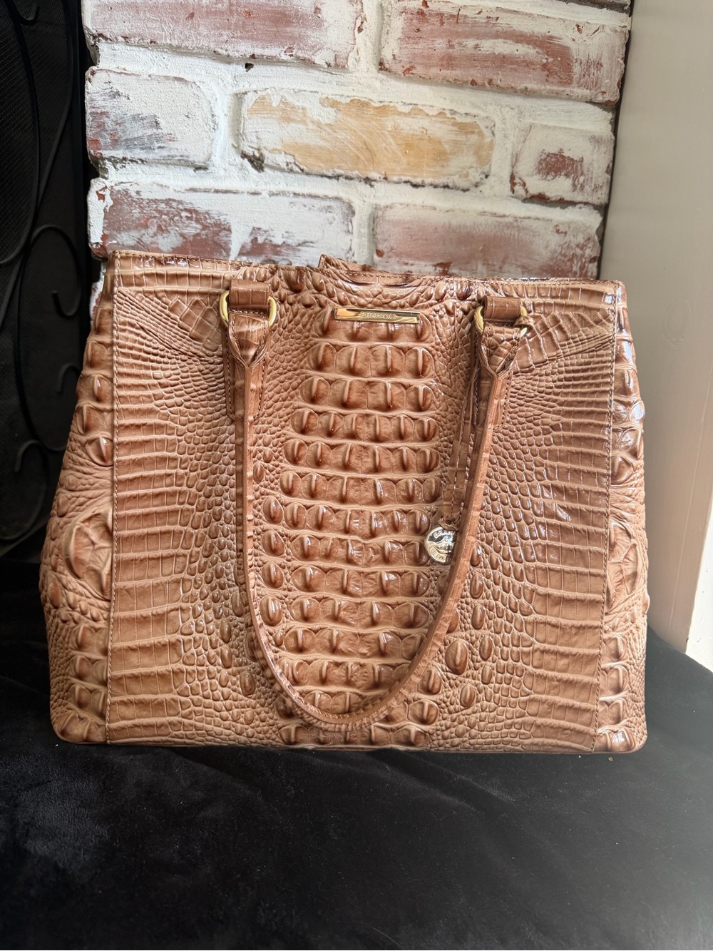 Brahmin Croc-Embossed Tote in Tan